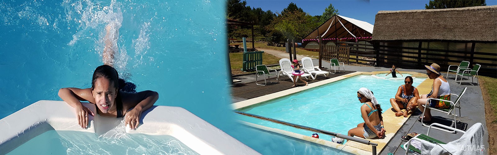 piscina, reposeras, sillones, sombrillas y un duchero, a pasos de su habitación