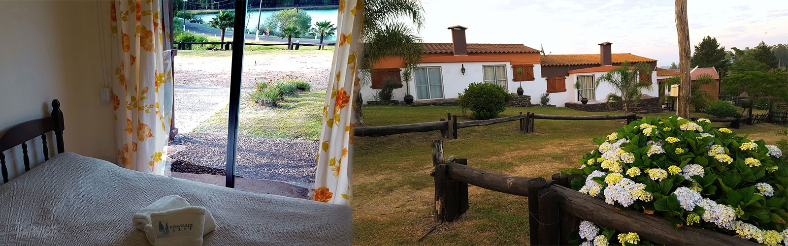 desde la habitación vista al lago, en la siguiente foto el frente del Complejo Sepe´