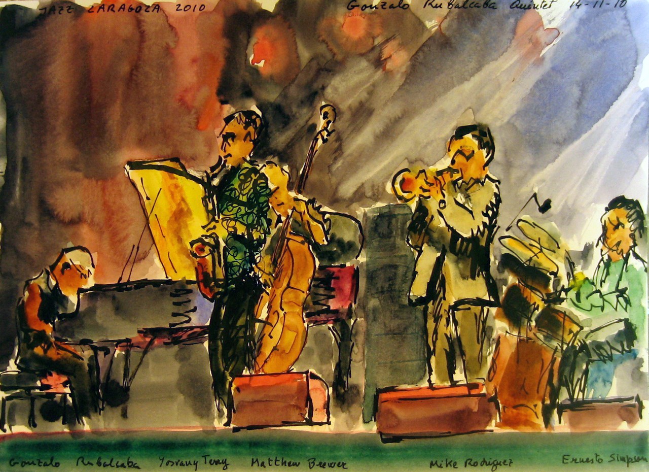 Gonzalo Rubalcaba Quintet, acuarela y tinta 23x32 cm. 2010