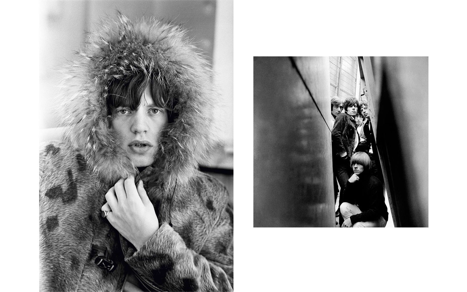 Mick Jagger con una campera con capucha; la otra foto utilizada en el tercer álbum de los Rolling Stones, “Out Of Our Heads”, obra de Mankowitz.