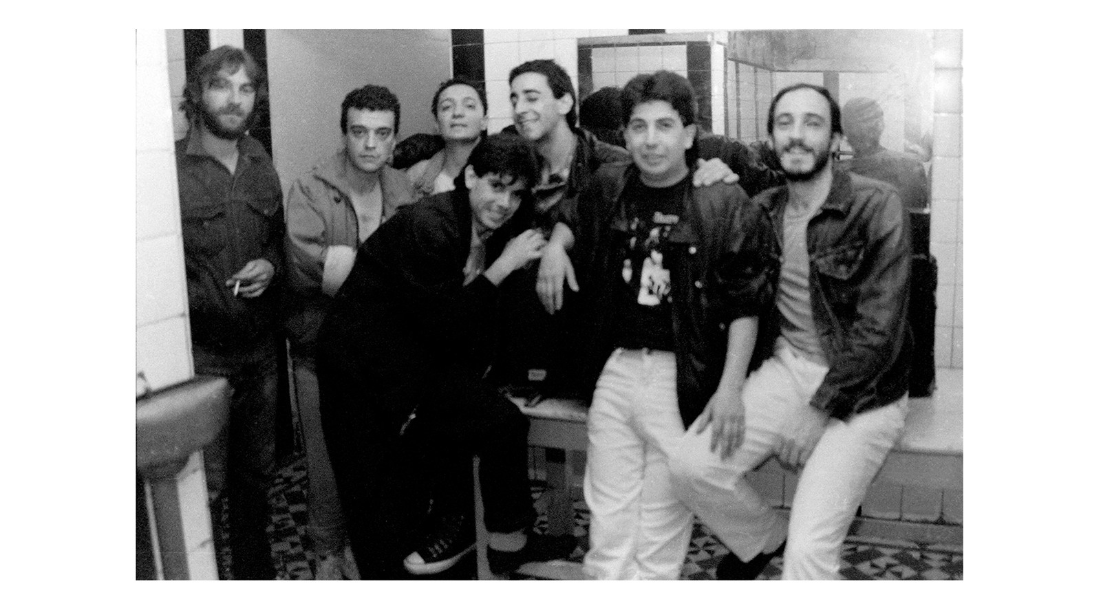 R.Berocay, Galemire, Cotelo, Recagno, Etchenique, Cabrera, al fondo Lucas, Montevideo Rock 86, foto © aldo novick