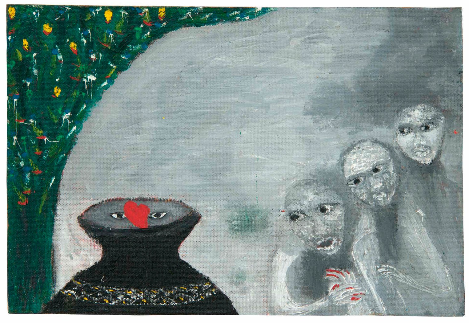 Las Tres Hijas del Rey depositan el Corazón y los Ojos de su Padre en una Vasija, 1964, Óleo sobre madera prensada