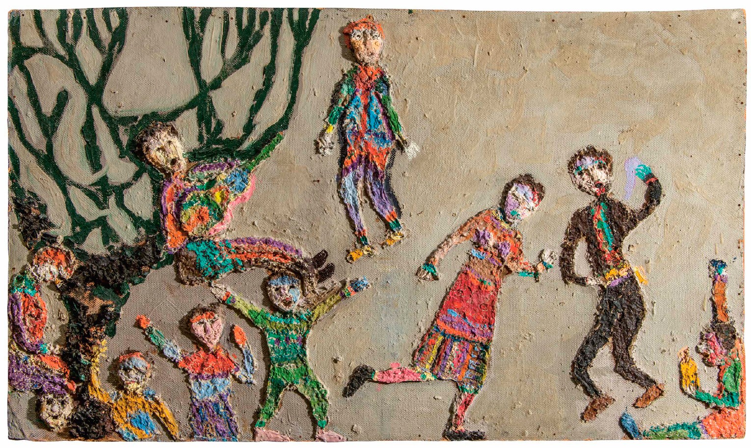 Niños en Fiesta, 1963-1965, Papel maché sobre madera prensada