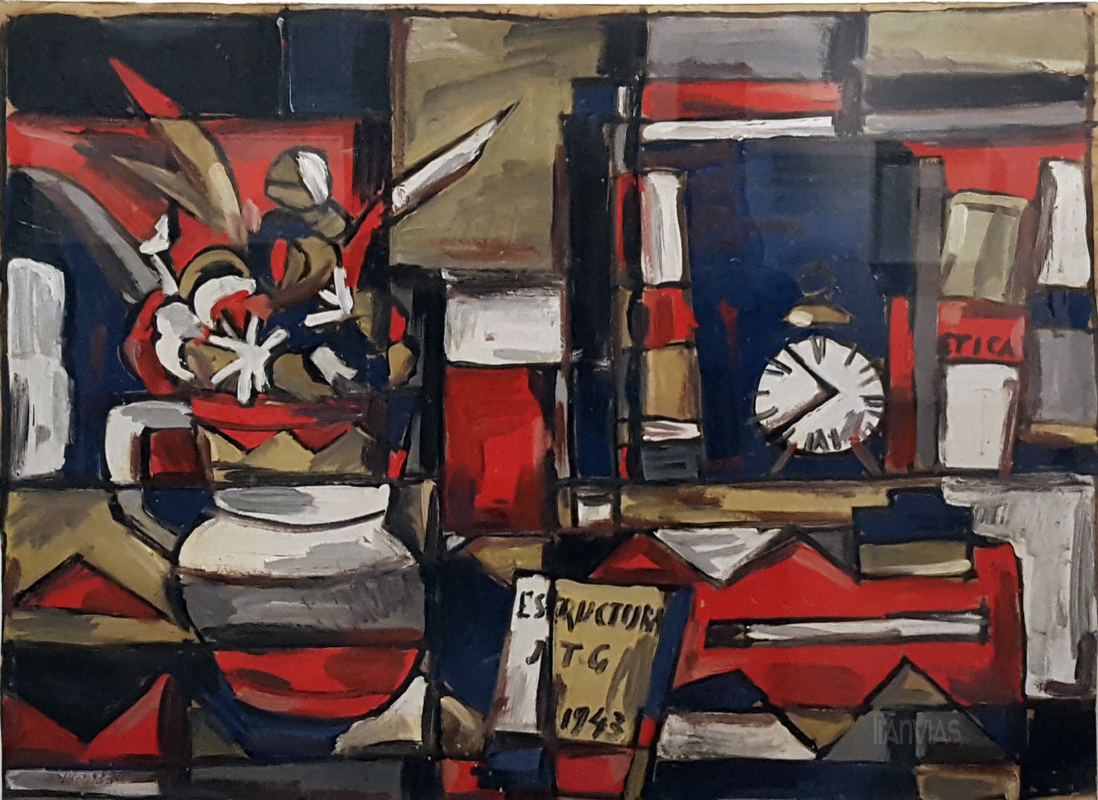 Flores constructivas en colores primarios, 1941, oleo sobre cartón