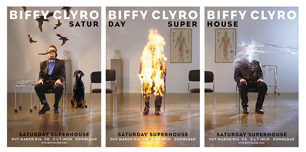 Poster: Biffy Clyro - Saturday Superhouse tryptich - www.stormstudiosdesign.com