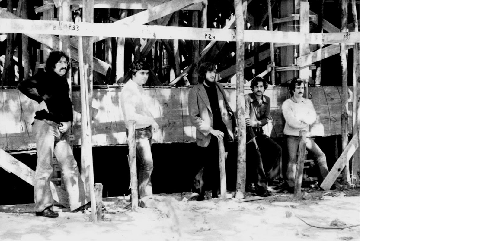 foto para promocionar el espectáculo En eso estamos, Shakespeare Café Concert, 1978, Mauricio Ubal, Eduardo Rivero, Luis Trochón, Ricardo Canfield y Marcos Gabay