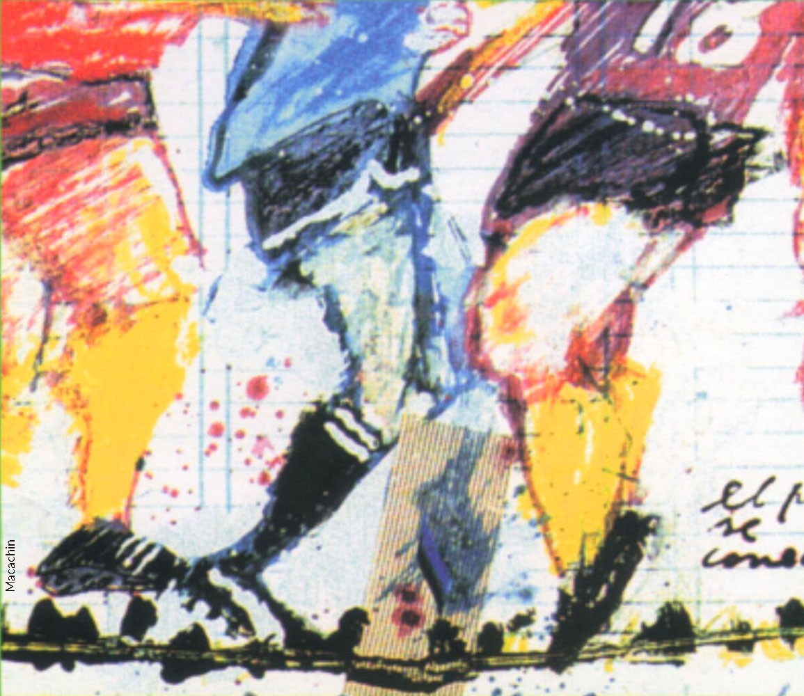 El diseño gráfico e ilustarciones del disco corresponden a la serie Macachín Fútbol Club, 1985 – 86 de Gustavo Maca Wojciechowski
